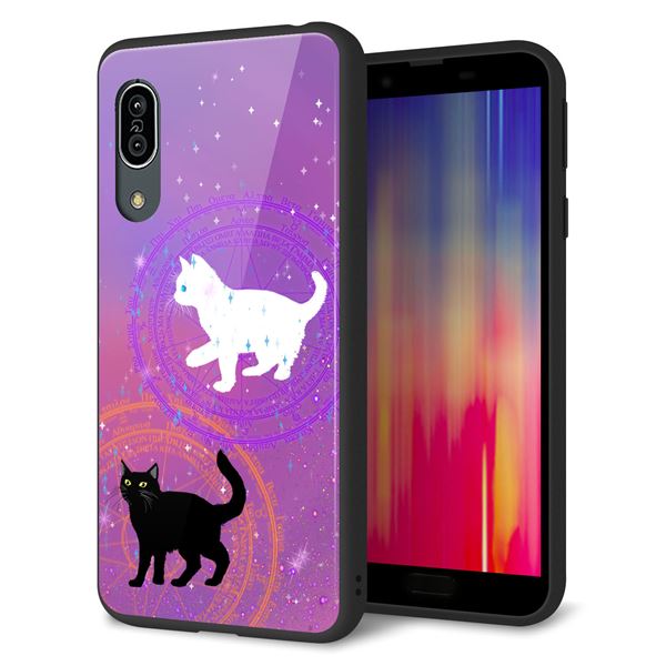 アクオス センス3 ライト SH-RM12 強化ガラス&TPUスマホケース ガラプリ【YJ328 魔法陣猫 キラキラ かわいい ピンク】