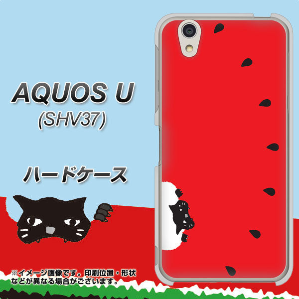 au アクオス U SHV37 高画質仕上げ 背面印刷 ハードケース【IA812 すいかをかじるネコ】