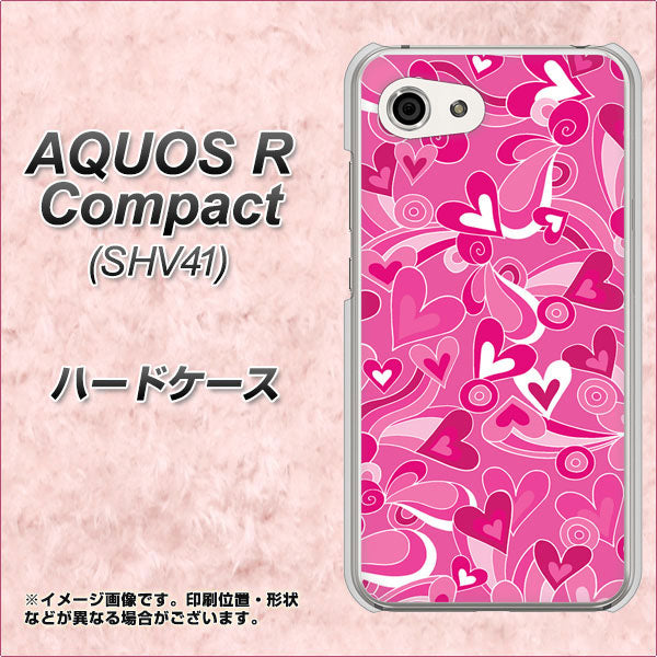 au アクオスR コンパクト SHV41 高画質仕上げ 背面印刷 ハードケース【383 ピンクのハート】
