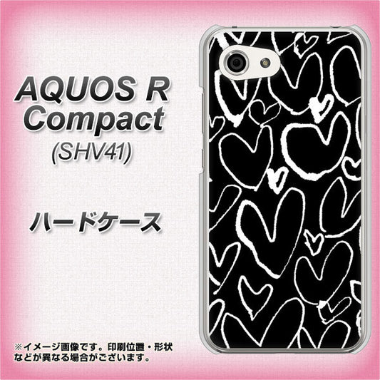 au アクオスR コンパクト SHV41 高画質仕上げ 背面印刷 ハードケース【1124 ハート BK&WH】