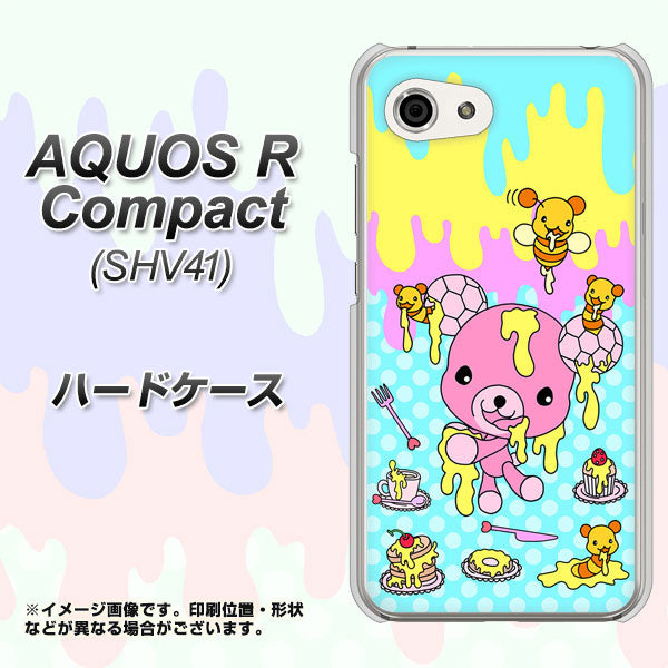 au アクオスR コンパクト SHV41 高画質仕上げ 背面印刷 ハードケース【AG821 ハニベア(水玉水色)】
