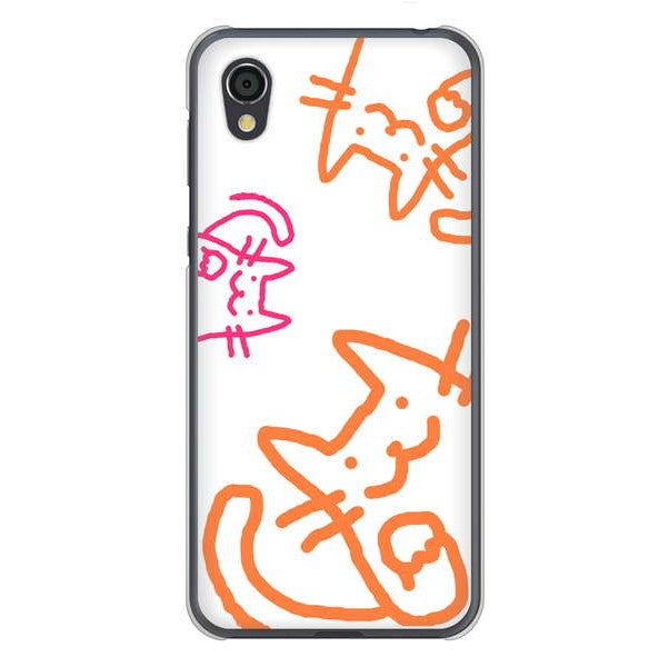AQUOS sense2 SHV43 au 高画質仕上げ 背面印刷 ハードケース 【1098 手まねきする3匹のネコ】
