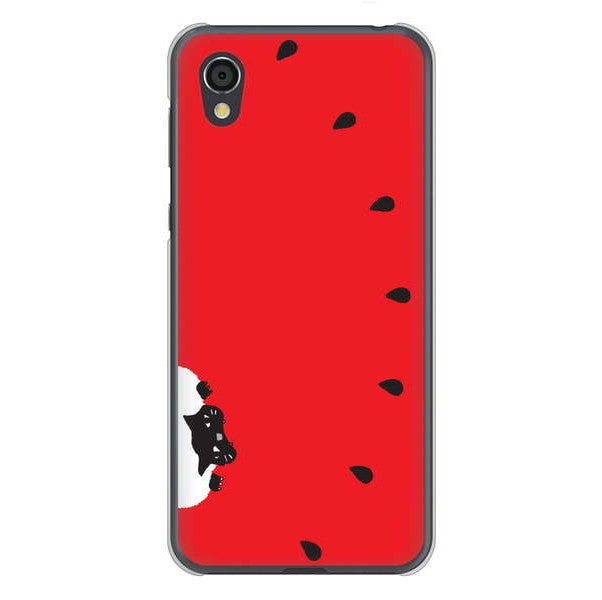 AQUOS sense2 SHV43 au 高画質仕上げ 背面印刷 ハードケース すいかをかじるネコ