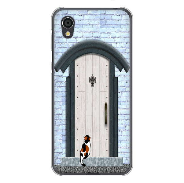 AQUOS sense2 SHV43 au 高画質仕上げ 背面印刷 ハードケース 猫とドア