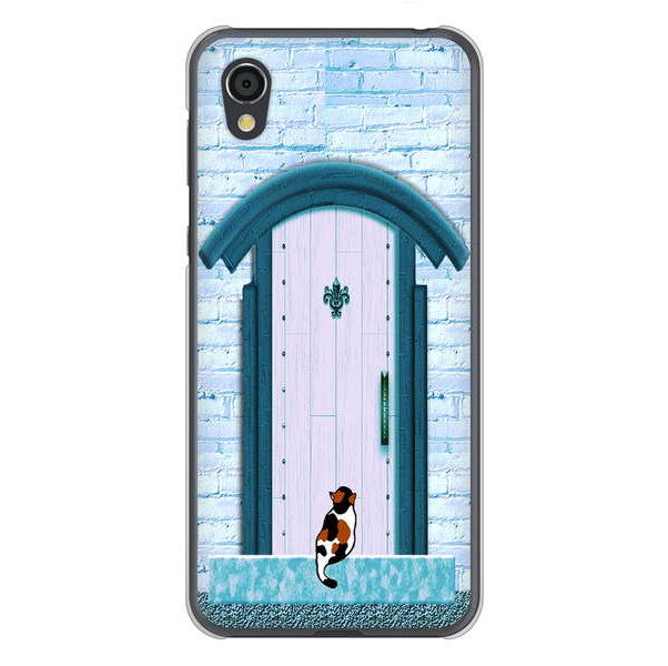 AQUOS sense2 SHV43 au 高画質仕上げ 背面印刷 ハードケース 猫とドア