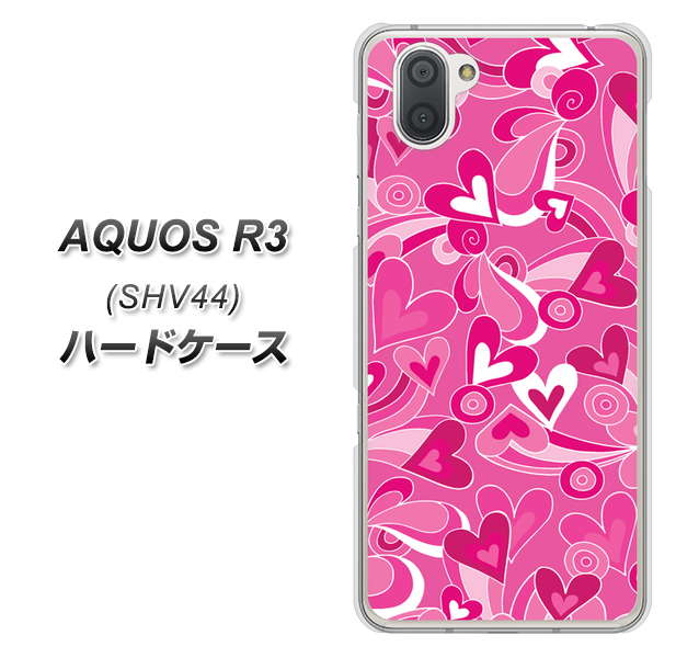 au アクオス R3 SHV44 高画質仕上げ 背面印刷 ハードケース【383 ピンクのハート】