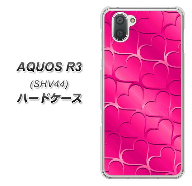 au アクオス R3 SHV44 高画質仕上げ 背面印刷 ハードケース【1347 かくれハート(ショッキングピンク)】