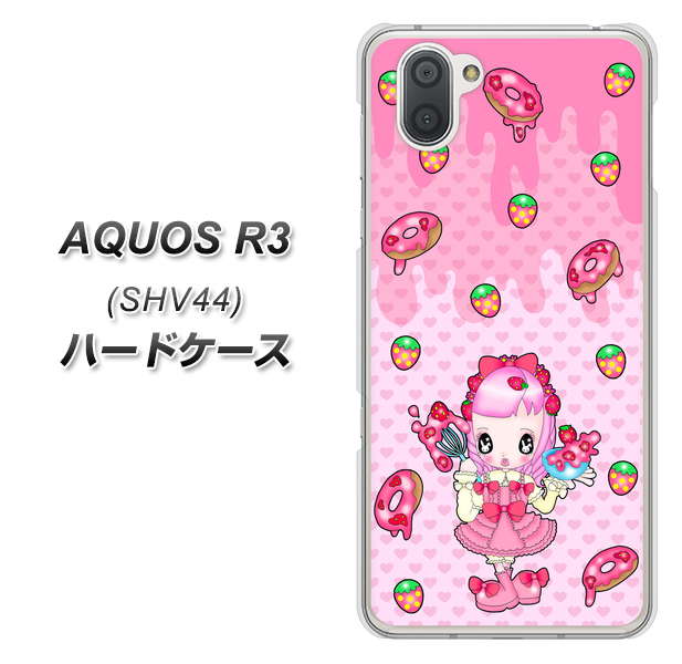 au アクオス R3 SHV44 高画質仕上げ 背面印刷 ハードケース【AG816 ストロベリードーナツ(水玉ピンク)】