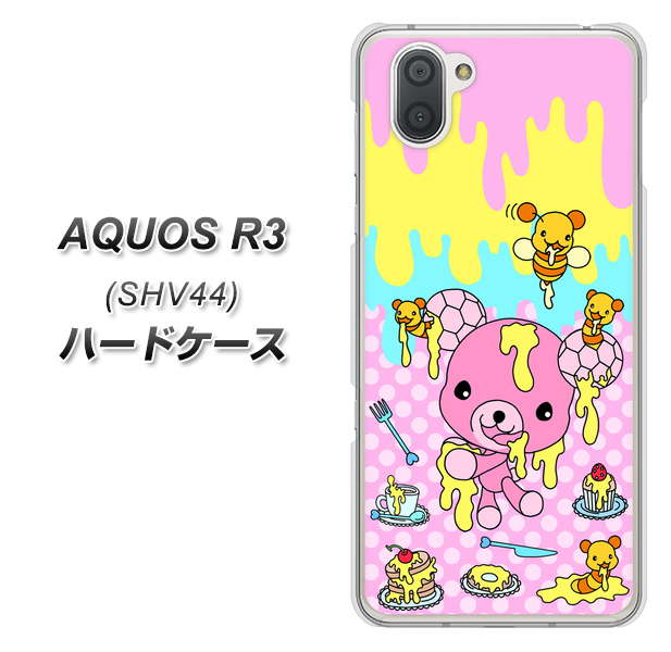 au アクオス R3 SHV44 高画質仕上げ 背面印刷 ハードケース【AG822 ハニベア(水玉ピンク)】