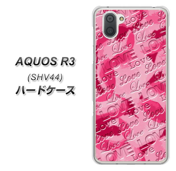 au アクオス R3 SHV44 高画質仕上げ 背面印刷 ハードケース【SC845 フラワーヴェルニLOVE濃いピンク(ローズアンディアン)】