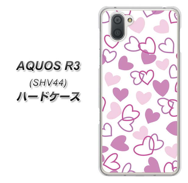 au アクオス R3 SHV44 高画質仕上げ 背面印刷 ハードケース【VA928 ハートがいっぱい パープル】