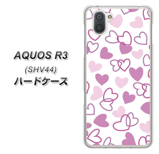 au アクオス R3 SHV44 高画質仕上げ 背面印刷 ハードケース【VA928 ハートがいっぱい パープル】