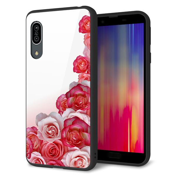 au アクオス センス3 SHV45 強化ガラス&TPUスマホケース ガラプリ【299 薔薇の壁】