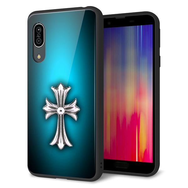 au アクオス センス3 SHV45 強化ガラス&TPUスマホケース ガラプリ【334 クロスブルー】