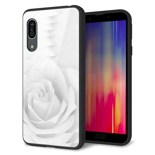 au アクオス センス3 SHV45 強化ガラス&TPUスマホケース ガラプリ【402 ホワイトRose】