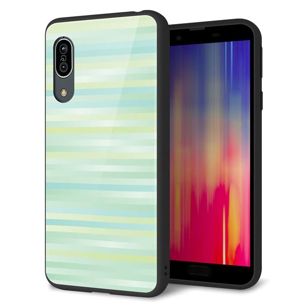 au アクオス センス3 SHV45 強化ガラス&TPUスマホケース ガラプリ【IB908 グラデーションボーダー_グリーン】