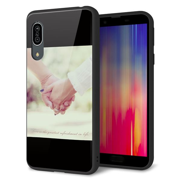 au アクオス センス3 SHV45 強化ガラス&TPUスマホケース ガラプリ【KM875 カップル】