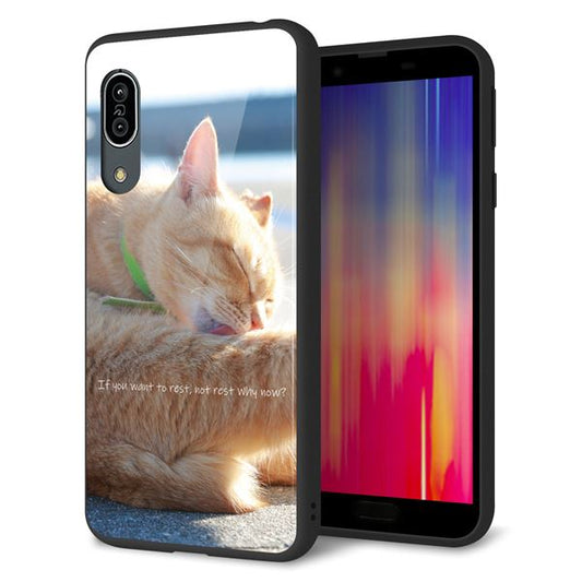 au アクオス センス3 SHV45 強化ガラス&TPUスマホケース ガラプリ【KM876 猫】