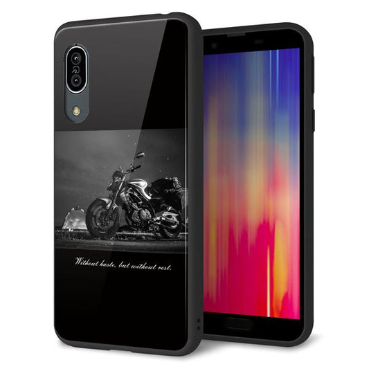 au アクオス センス3 SHV45 強化ガラス&TPUスマホケース ガラプリ【KM879 バイク】