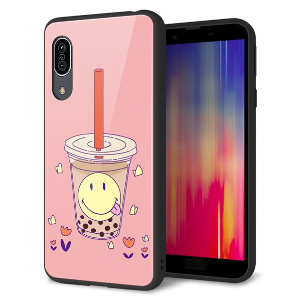 au アクオス センス3 SHV45 強化ガラス&TPUスマホケース ガラプリ【MA903 タピオカ】