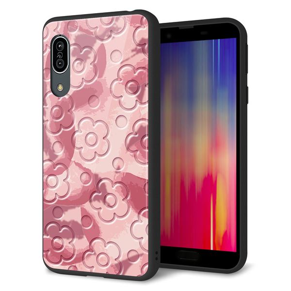 au アクオス センス3 SHV45 強化ガラス&TPUスマホケース ガラプリ【SC846 フラワーヴェルニ花ピンク(ローズヴェルール)】