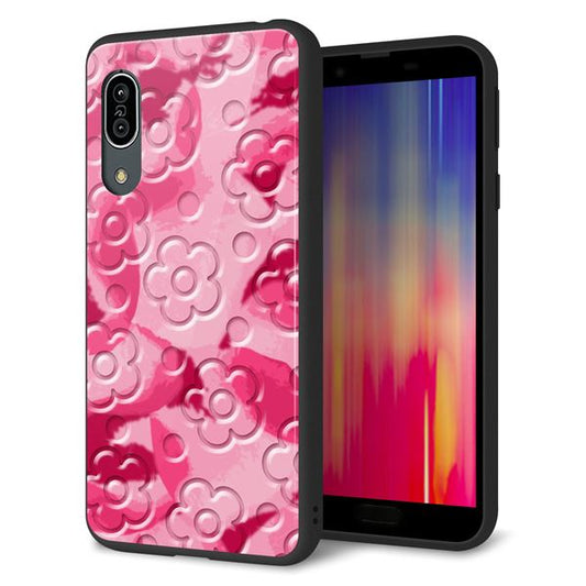 au アクオス センス3 SHV45 強化ガラス&TPUスマホケース ガラプリ【SC847 フラワーヴェルニ花濃いピンク(ローズアンディアン)】