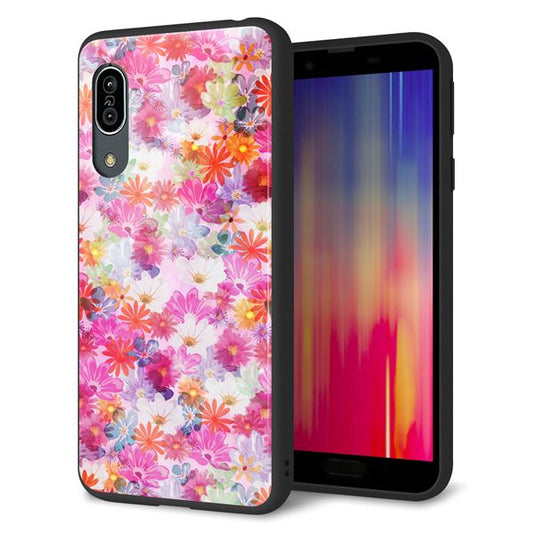 au アクオス センス3 SHV45 強化ガラス&TPUスマホケース ガラプリ【SC874 リバティプリント プレスドフラワー(ピンク)】