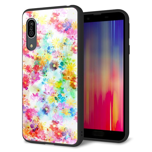 au アクオス センス3 SHV45 強化ガラス&TPUスマホケース ガラプリ【SC876 リバティプリント プレスドフラワー(ホワイト)】