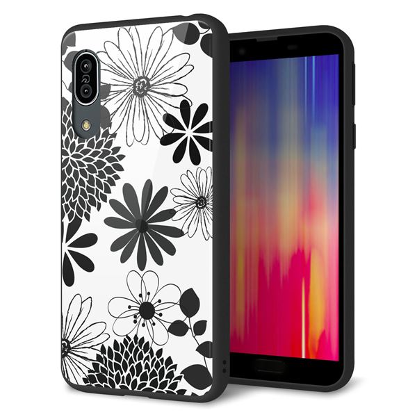 au アクオス センス3 SHV45 強化ガラス&TPUスマホケース ガラプリ【SC912 花柄モノトーン 01】