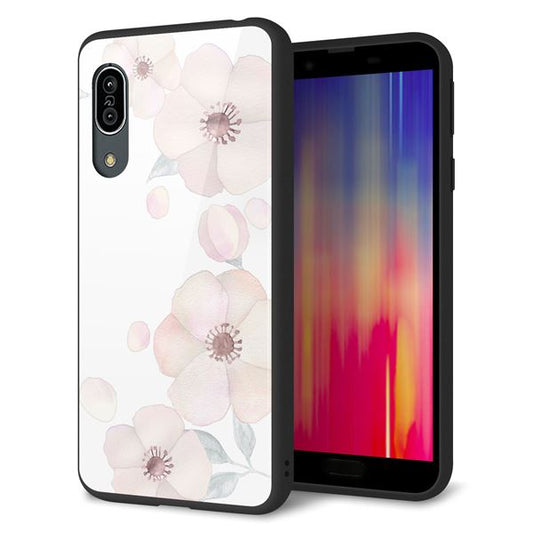 au アクオス センス3 SHV45 強化ガラス&TPUスマホケース ガラプリ【SC948 ドゥ・フルール(ホワイト)】