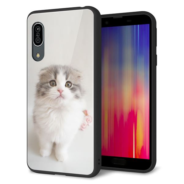 au アクオス センス3 SHV45 強化ガラス&TPUスマホケース ガラプリ【VA803 まっていますネコ】