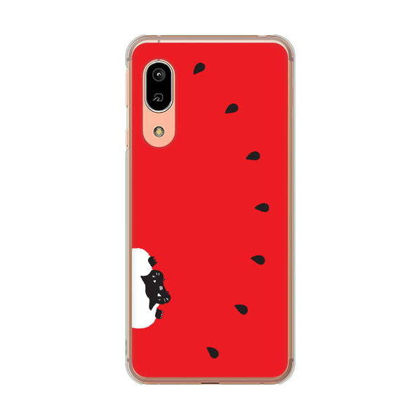 AQUOS sense3 SHV45 au 高画質仕上げ 背面印刷 ハードケース すいかをかじるネコ