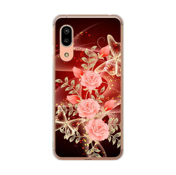 AQUOS sense3 SHV45 au 高画質仕上げ 背面印刷 ハードケース 【VA824 魅惑の蝶とピンクのバラ】