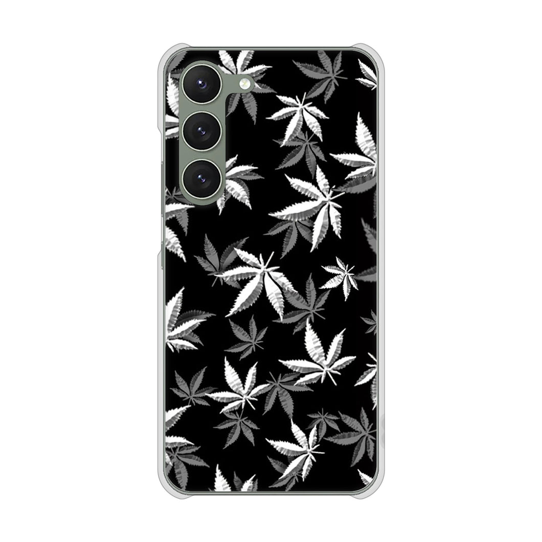 Galaxy S23 SM-S911C 楽天モバイル 高画質仕上げ 背面印刷 ハードケース【064 モノトーン大麻ブラック】