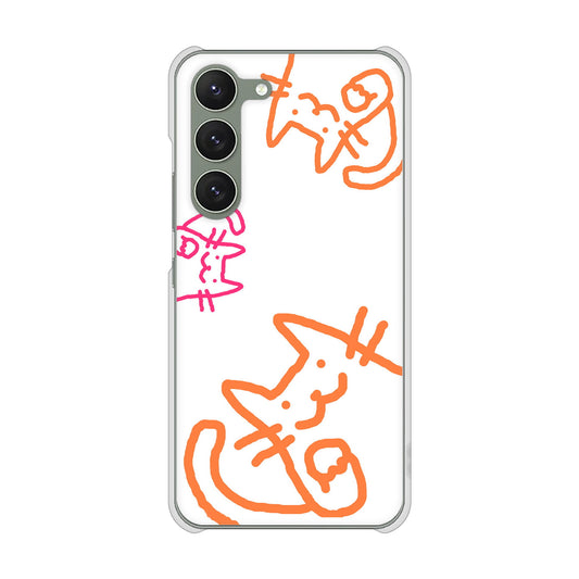 Galaxy S23 SM-S911C 楽天モバイル 高画質仕上げ 背面印刷 ハードケース【1098 手まねきする3匹のネコ】