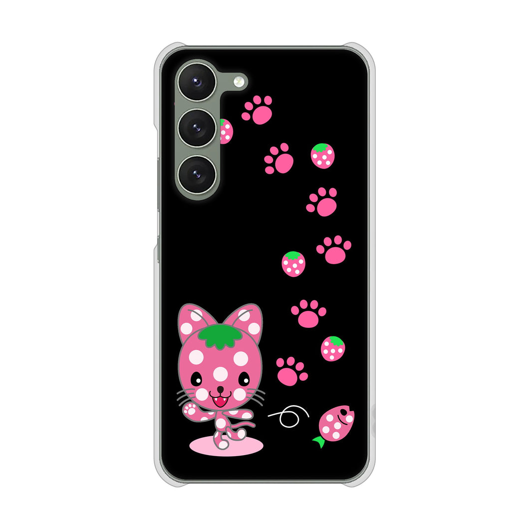 Galaxy S23 SM-S911C 楽天モバイル 高画質仕上げ 背面印刷 ハードケースイチゴ猫のにゃんベリー