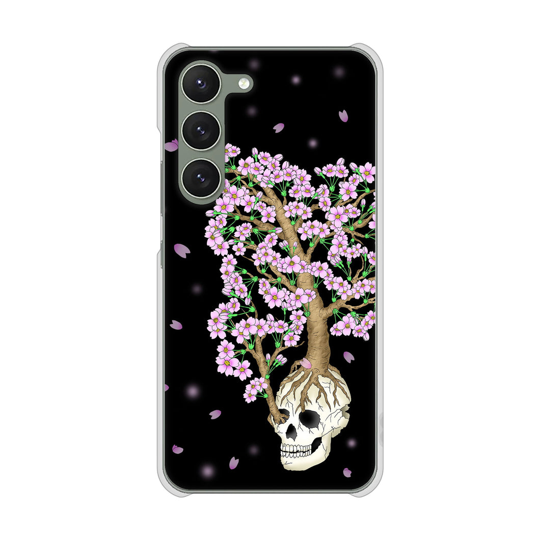 Galaxy S23 SM-S911C 楽天モバイル 高画質仕上げ 背面印刷 ハードケース【AG829 骸骨桜(黒)】