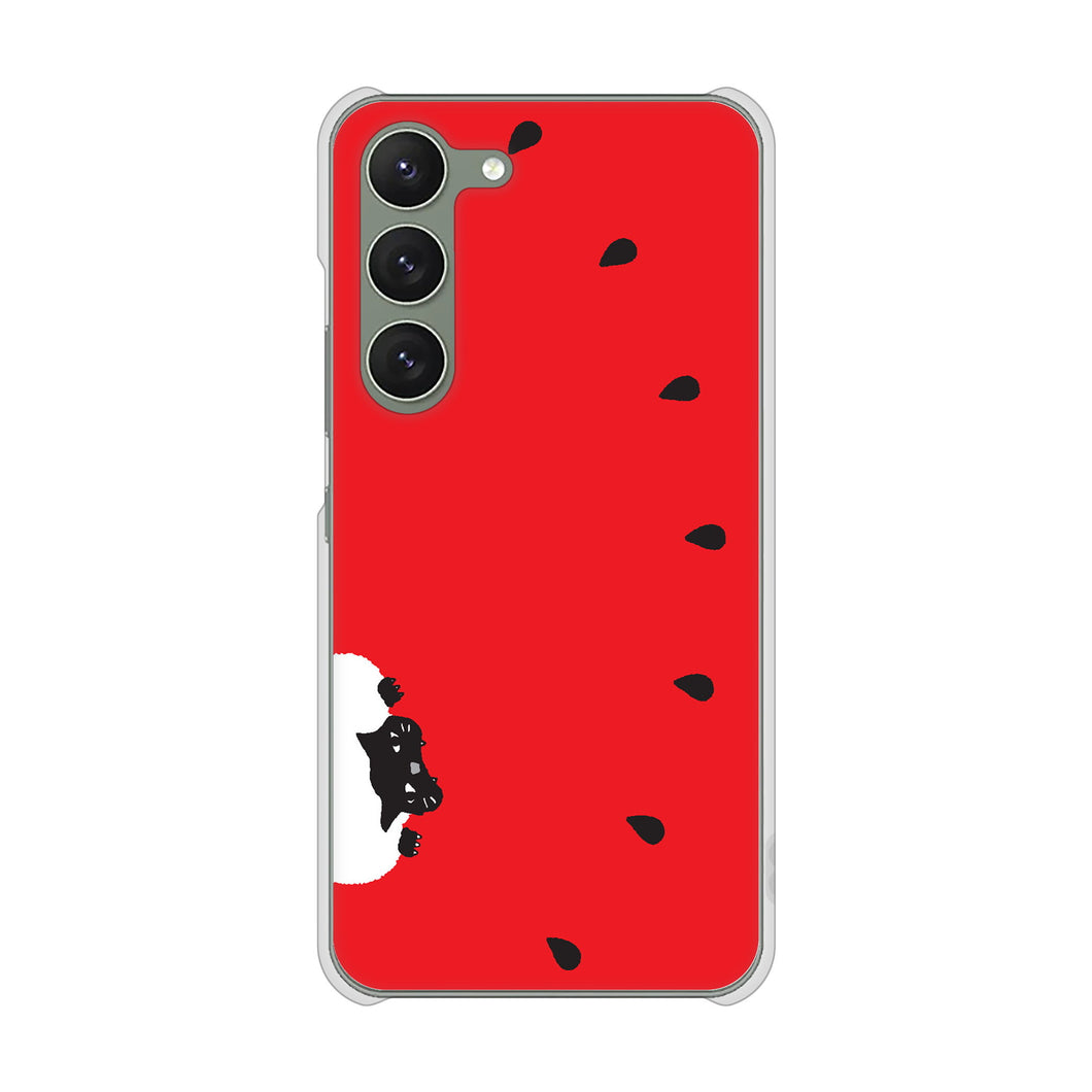 Galaxy S23 SM-S911C 楽天モバイル 高画質仕上げ 背面印刷 ハードケースすいかをかじるネコ