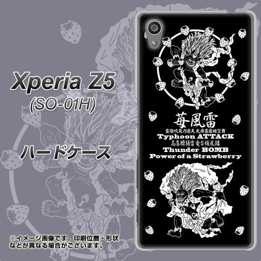 docomo エクスペリアZ5 SO-01H 高画質仕上げ 背面印刷 ハードケース【AG839 苺風雷神(黒)】