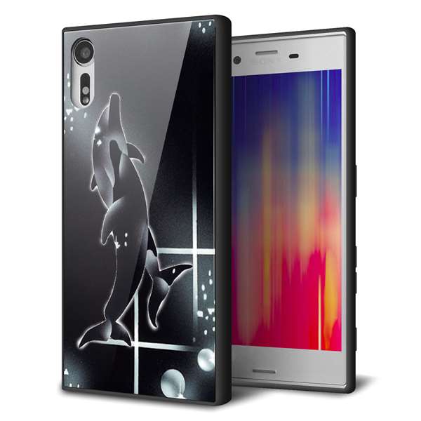 docomo エクスペリアXZ SO-01J 強化ガラス&TPUスマホケース ガラプリ【158 ブラックドルフィン】