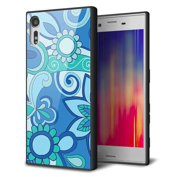 docomo エクスペリアXZ SO-01J 強化ガラス&TPUスマホケース ガラプリ【409 ブルーミックス】