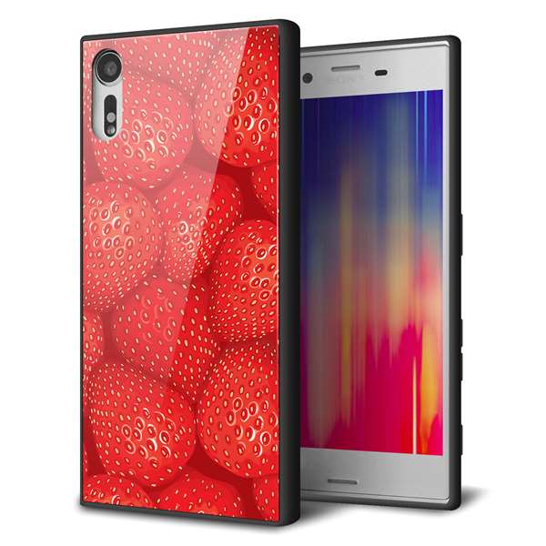 docomo エクスペリアXZ SO-01J 強化ガラス&TPUスマホケース ガラプリ【444 ストロベリーウォール】