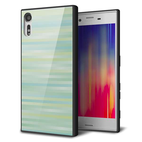 docomo エクスペリアXZ SO-01J 強化ガラス&TPUスマホケース ガラプリ【IB908 グラデーションボーダー_グリーン】