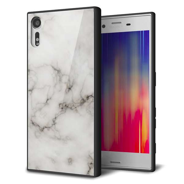 docomo エクスペリアXZ SO-01J 強化ガラス&TPUスマホケース ガラプリ【KM871 大理石WH】