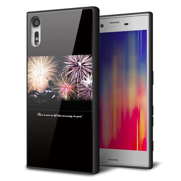 docomo エクスペリアXZ SO-01J 強化ガラス&TPUスマホケース ガラプリ【KM878 バイクと花火】