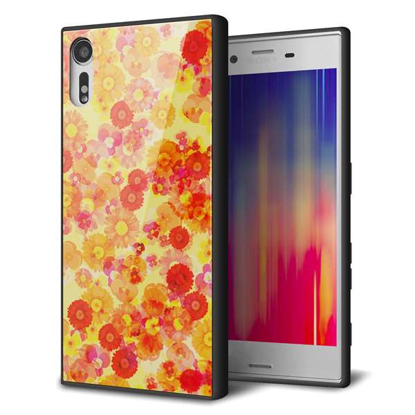 docomo エクスペリアXZ SO-01J 強化ガラス&TPUスマホケース ガラプリ【SC867 リバティプリント フルールドパルファン(イエロー)】