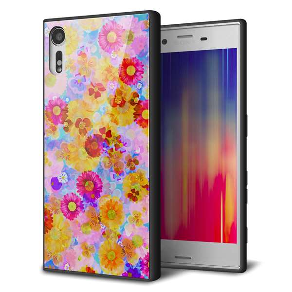 docomo エクスペリアXZ SO-01J 強化ガラス&TPUスマホケース ガラプリ【SC870 リバティプリント フルールドパルファン(ブルー)】