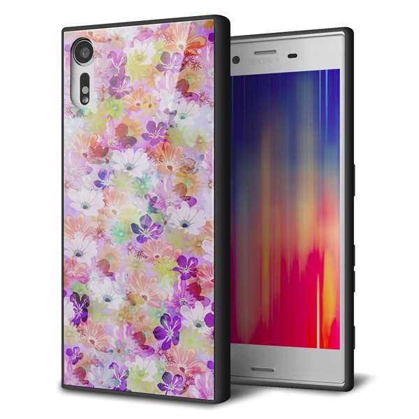 docomo エクスペリアXZ SO-01J 強化ガラス&TPUスマホケース ガラプリ【SC873 リバティプリント プレスドフラワー(パープル)】