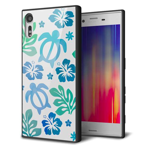 docomo エクスペリアXZ SO-01J 強化ガラス&TPUスマホケース ガラプリ【SC880 ハワイアンアロハホヌ(ブルー)】