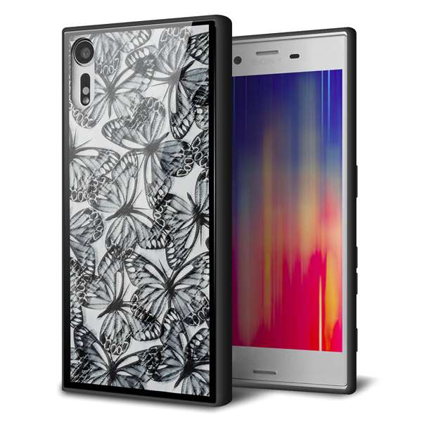 docomo エクスペリアXZ SO-01J 強化ガラス&TPUスマホケース ガラプリ【SC905 ガーデンバタフライ ブラック】